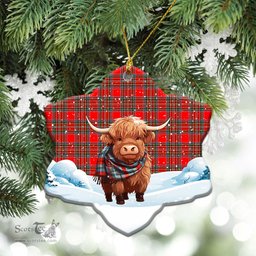 Scottish MacBean Tartan Christmas Ceramic Ornament - Highland Cows Snow Style - Tartan Christmas Ornaments Scottish Plaid Tartan Plaid - ScotsTee - scotstee.com