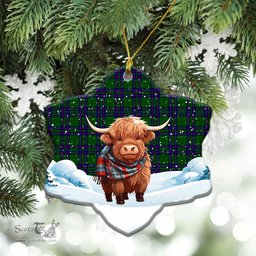 Scottish Lockhart Modern Tartan Christmas Ceramic Ornament - Highland Cows Snow Style - Tartan Christmas Ornaments Scottish Plaid Tartan Plaid - ScotsTee - scotstee.com
