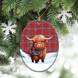 Scottish MacFarlane Modern Tartan Christmas Ceramic Ornament - Highland Cows Snow Style - Tartan Christmas Ornaments Scottish Plaid Tartan Plaid - ScotsTee - scotstee.com