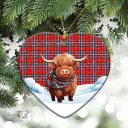 Scottish MacFarlane Modern Tartan Christmas Ceramic Ornament - Highland Cows Snow Style - Tartan Christmas Ornaments Scottish Plaid Tartan Plaid - ScotsTee - scotstee.com