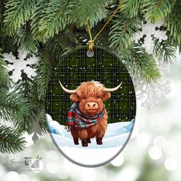 Scottish MacLean Hunting Tartan Christmas Ceramic Ornament - Highland Cows Snow Style - Tartan Christmas Ornaments Scottish Plaid Tartan Plaid - ScotsTee - scotstee.com