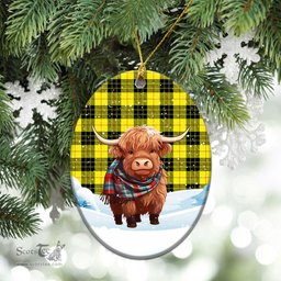 Scottish MacLeod of Lewis Modern Tartan Christmas Ceramic Ornament - Highland Cows Snow Style - Tartan Christmas Ornaments Scottish Plaid Tartan Plaid - ScotsTee - scotstee.com