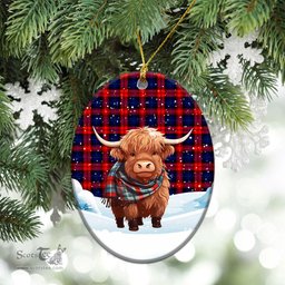 Scottish McCracken Tartan Christmas Ceramic Ornament - Highland Cows Snow Style - Tartan Christmas Ornaments Scottish Plaid Tartan Plaid - ScotsTee - scotstee.com