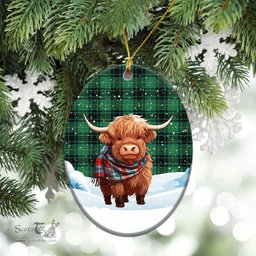 Scottish McArthur Ancient Tartan Christmas Ceramic Ornament - Highland Cows Snow Style - Tartan Christmas Ornaments Scottish Plaid Tartan Plaid - ScotsTee - scotstee.com