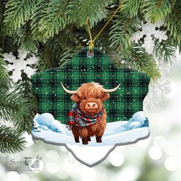 Scottish McArthur Ancient Tartan Christmas Ceramic Ornament - Highland Cows Snow Style - Tartan Christmas Ornaments Scottish Plaid Tartan Plaid - ScotsTee - scotstee.com