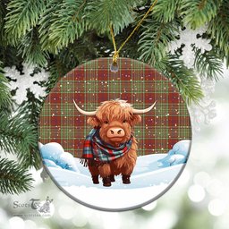 Scottish McGillivray Hunting Ancient Tartan Christmas Ceramic Ornament - Highland Cows Snow Style - Tartan Christmas Ornaments Scottish Plaid Tartan Plaid - ScotsTee - scotstee.com