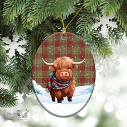 Scottish McGillivray Hunting Ancient Tartan Christmas Ceramic Ornament - Highland Cows Snow Style - Tartan Christmas Ornaments Scottish Plaid Tartan Plaid - ScotsTee - scotstee.com