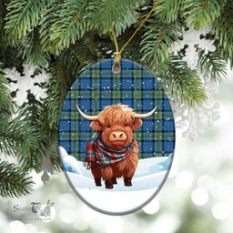 Scottish McLeod of Harris Ancient Tartan Christmas Ceramic Ornament - Highland Cows Snow Style - Tartan Christmas Ornaments Scottish Plaid Tartan Plaid - ScotsTee - scotstee.com