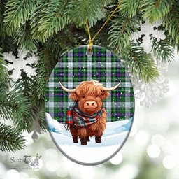 Scottish McKenzie Dress Modern Tartan Christmas Ceramic Ornament - Highland Cows Snow Style - Tartan Christmas Ornaments Scottish Plaid Tartan Plaid - ScotsTee - scotstee.com