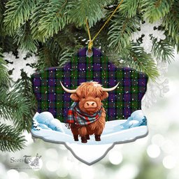 Scottish McDonald Tartan Christmas Ceramic Ornament - Highland Cows Snow Style - Tartan Christmas Ornaments Scottish Plaid Tartan Plaid - ScotsTee - scotstee.com