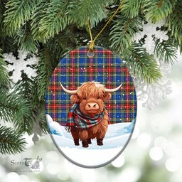 Scottish McBeth Modern Tartan Christmas Ceramic Ornament - Highland Cows Snow Style - Tartan Christmas Ornaments Scottish Plaid Tartan Plaid - ScotsTee - scotstee.com