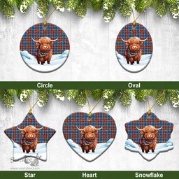 Scottish McBeth Modern Tartan Christmas Ceramic Ornament - Highland Cows Snow Style - Tartan Christmas Ornaments Scottish Plaid Tartan Plaid - ScotsTee - scotstee.com