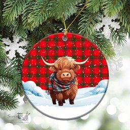 Scottish MacNab Modern Tartan Christmas Ceramic Ornament - Highland Cows Snow Style - Tartan Christmas Ornaments Scottish Plaid Tartan Plaid - ScotsTee - scotstee.com