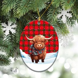 Scottish MacNab Modern Tartan Christmas Ceramic Ornament - Highland Cows Snow Style - Tartan Christmas Ornaments Scottish Plaid Tartan Plaid - ScotsTee - scotstee.com