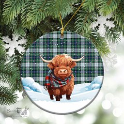 Scottish McKenzie Dress Ancient Tartan Christmas Ceramic Ornament - Highland Cows Snow Style - Tartan Christmas Ornaments Scottish Plaid Tartan Plaid - ScotsTee - scotstee.com