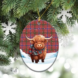Scottish MacRae Ancient Tartan Christmas Ceramic Ornament - Highland Cows Snow Style - Tartan Christmas Ornaments Scottish Plaid Tartan Plaid - ScotsTee - scotstee.com