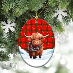 Scottish MacDonald of Sleat Tartan Christmas Ceramic Ornament - Highland Cows Snow Style - Tartan Christmas Ornaments Scottish Plaid Tartan Plaid - ScotsTee - scotstee.com