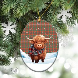 Scottish MacKinnon Ancient Tartan Christmas Ceramic Ornament - Highland Cows Snow Style - Tartan Christmas Ornaments Scottish Plaid Tartan Plaid - ScotsTee - scotstee.com