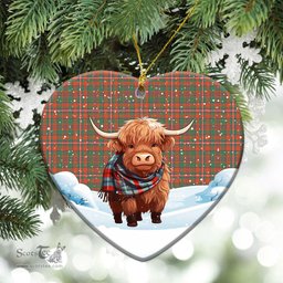 Scottish MacKinnon Ancient Tartan Christmas Ceramic Ornament - Highland Cows Snow Style - Tartan Christmas Ornaments Scottish Plaid Tartan Plaid - ScotsTee - scotstee.com