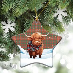 Scottish MacKinnon Ancient Tartan Christmas Ceramic Ornament - Highland Cows Snow Style - Tartan Christmas Ornaments Scottish Plaid Tartan Plaid - ScotsTee - scotstee.com