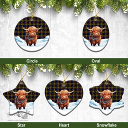 Scottish McLellan Modern Tartan Christmas Ceramic Ornament - Highland Cows Snow Style - Tartan Christmas Ornaments Scottish Plaid Tartan Plaid - ScotsTee - scotstee.com