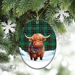 Scottish McAlpine Ancient Tartan Christmas Ceramic Ornament - Highland Cows Snow Style - Tartan Christmas Ornaments Scottish Plaid Tartan Plaid - ScotsTee - scotstee.com