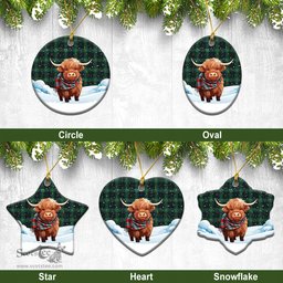 Scottish MacAulay Hunting Ancient Tartan Christmas Ceramic Ornament - Highland Cows Snow Style - Tartan Christmas Ornaments Scottish Plaid Tartan Plaid - ScotsTee - scotstee.com