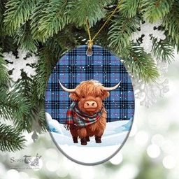 Scottish MacKay Blue Tartan Christmas Ceramic Ornament - Highland Cows Snow Style - Tartan Christmas Ornaments Scottish Plaid Tartan Plaid - ScotsTee - scotstee.com