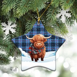 Scottish MacKay Blue Tartan Christmas Ceramic Ornament - Highland Cows Snow Style - Tartan Christmas Ornaments Scottish Plaid Tartan Plaid - ScotsTee - scotstee.com