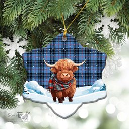 Scottish MacKay Blue Tartan Christmas Ceramic Ornament - Highland Cows Snow Style - Tartan Christmas Ornaments Scottish Plaid Tartan Plaid - ScotsTee - scotstee.com