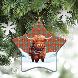 Scottish McFie Ancient Tartan Christmas Ceramic Ornament - Highland Cows Snow Style - Tartan Christmas Ornaments Scottish Plaid Tartan Plaid - ScotsTee - scotstee.com
