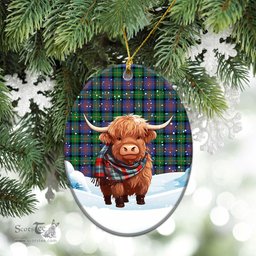 Scottish MacLennan Ancient Tartan Christmas Ceramic Ornament - Highland Cows Snow Style - Tartan Christmas Ornaments Scottish Plaid Tartan Plaid - ScotsTee - scotstee.com