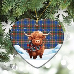Scottish MacBeth Ancient Tartan Christmas Ceramic Ornament - Highland Cows Snow Style - Tartan Christmas Ornaments Scottish Plaid Tartan Plaid - ScotsTee - scotstee.com