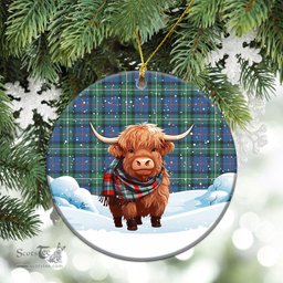 Scottish MacPhail Hunting Ancient Tartan Christmas Ceramic Ornament - Highland Cows Snow Style - Tartan Christmas Ornaments Scottish Plaid Tartan Plaid - ScotsTee - scotstee.com