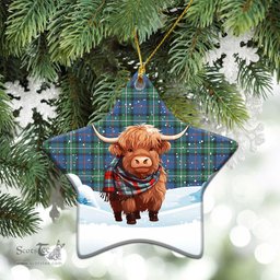 Scottish MacPhail Hunting Ancient Tartan Christmas Ceramic Ornament - Highland Cows Snow Style - Tartan Christmas Ornaments Scottish Plaid Tartan Plaid - ScotsTee - scotstee.com