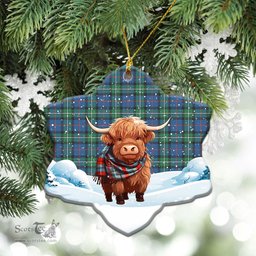 Scottish MacPhail Hunting Ancient Tartan Christmas Ceramic Ornament - Highland Cows Snow Style - Tartan Christmas Ornaments Scottish Plaid Tartan Plaid - ScotsTee - scotstee.com