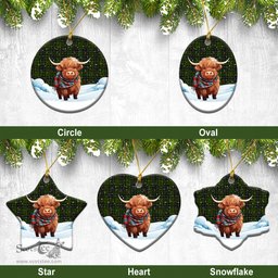 Scottish McLean Hunting Tartan Christmas Ceramic Ornament - Highland Cows Snow Style - Tartan Christmas Ornaments Scottish Plaid Tartan Plaid - ScotsTee - scotstee.com