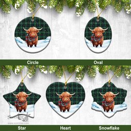 Scottish MacAuley Hunting Ancient Tartan Christmas Ceramic Ornament - Highland Cows Snow Style - Tartan Christmas Ornaments Scottish Plaid Tartan Plaid - ScotsTee - scotstee.com