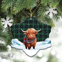 Scottish MacAuley Hunting Ancient Tartan Christmas Ceramic Ornament - Highland Cows Snow Style - Tartan Christmas Ornaments Scottish Plaid Tartan Plaid - ScotsTee - scotstee.com