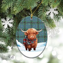 Scottish McInnes Ancient Tartan Christmas Ceramic Ornament - Highland Cows Snow Style - Tartan Christmas Ornaments Scottish Plaid Tartan Plaid - ScotsTee - scotstee.com