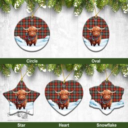 Scottish MacLachlan Weathered Tartan Christmas Ceramic Ornament - Highland Cows Snow Style - Tartan Christmas Ornaments Scottish Plaid Tartan Plaid - ScotsTee - scotstee.com