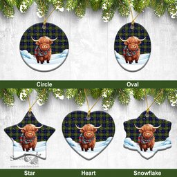 Scottish McLaren Modern Tartan Christmas Ceramic Ornament - Highland Cows Snow Style - Tartan Christmas Ornaments Scottish Plaid Tartan Plaid - ScotsTee - scotstee.com