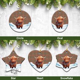 Scottish McKinnon Ancient Tartan Christmas Ceramic Ornament - Highland Cows Snow Style - Tartan Christmas Ornaments Scottish Plaid Tartan Plaid - ScotsTee - scotstee.com