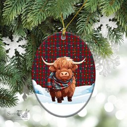 Scottish Lyle Tartan Christmas Ceramic Ornament - Highland Cows Snow Style - Tartan Christmas Ornaments Scottish Plaid Tartan Plaid - ScotsTee - scotstee.com