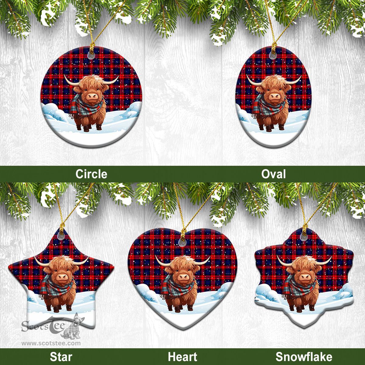 Scottish McLachlan Modern Tartan Christmas Ceramic Ornament - Highland Cows Snow Style - Tartan Christmas Ornaments Scottish Plaid Tartan Plaid - ScotsTee - scotstee.com
