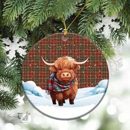 Scottish McKintosh Hunting Weathered Tartan Christmas Ceramic Ornament - Highland Cows Snow Style - Tartan Christmas Ornaments Scottish Plaid Tartan Plaid - ScotsTee - scotstee.com