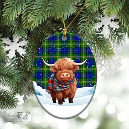Scottish Maitland Tartan Christmas Ceramic Ornament - Highland Cows Snow Style - Tartan Christmas Ornaments Scottish Plaid Tartan Plaid - ScotsTee - scotstee.com