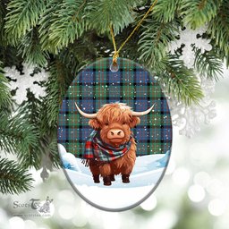 Scottish MacDonnell of Glengarry Ancient Tartan Christmas Ceramic Ornament - Highland Cows Snow Style - Tartan Christmas Ornaments Scottish Plaid Tartan Plaid - ScotsTee - scotstee.com