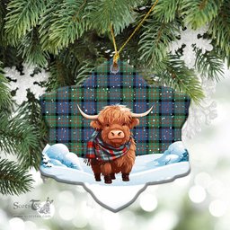 Scottish MacDonnell of Glengarry Ancient Tartan Christmas Ceramic Ornament - Highland Cows Snow Style - Tartan Christmas Ornaments Scottish Plaid Tartan Plaid - ScotsTee - scotstee.com