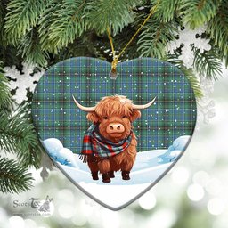 Scottish MacInnes Ancient Tartan Christmas Ceramic Ornament - Highland Cows Snow Style - Tartan Christmas Ornaments Scottish Plaid Tartan Plaid - ScotsTee - scotstee.com